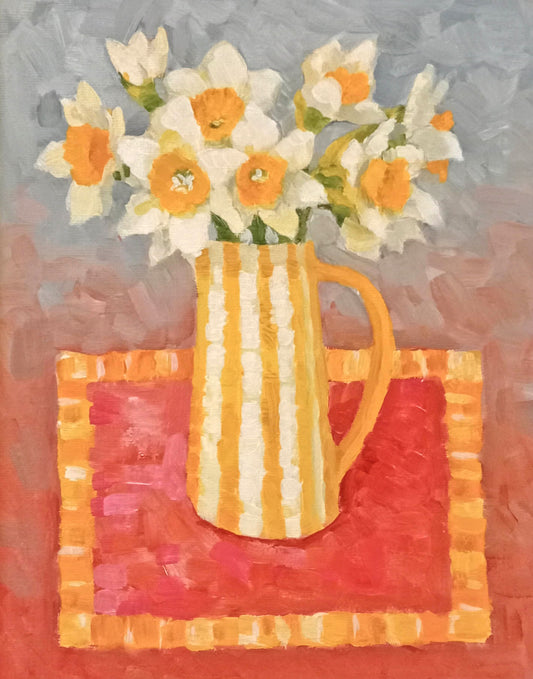 Daffodils in a Striped Vase