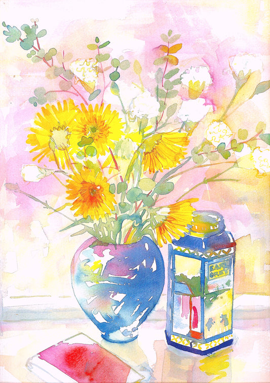 Flowers in a Blue Pot